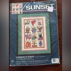 NEW Sunset Counted Cross Stitch Kit “Calendar of Events” Vicky Howard 1996 NIP